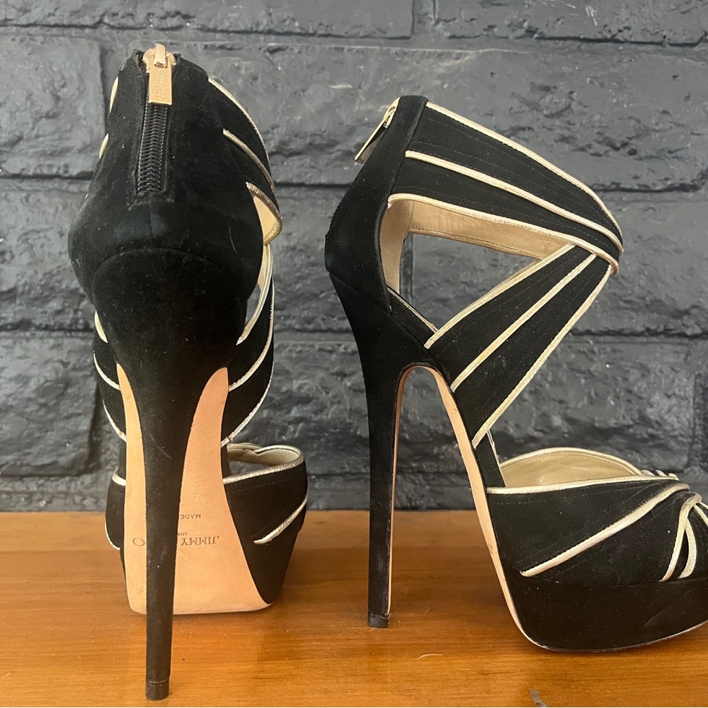 Jimmy Choo Koko - Black Suede and Gold Platform Sandals